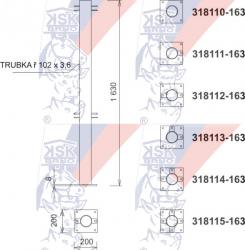 Tabular post with corner attachment – length 1,63m – tube diametral 102mm