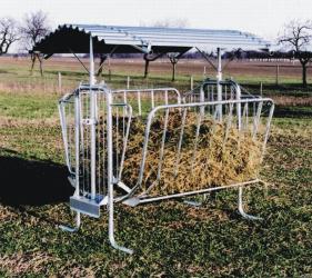 Feeder for sheep for round bales with roof